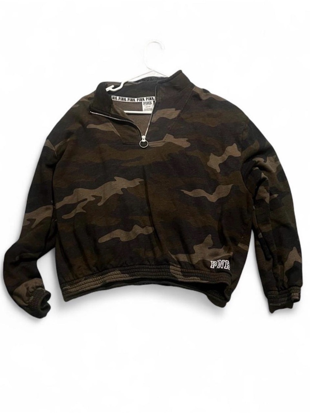 PINK Victoria's Secret Olive/Brown Camo Half-Zip Pullover